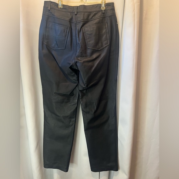 Leather  Black Straight Leg Pants - Picture 3 of 5